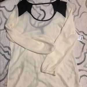 Shear long sleeved blouse cream and black